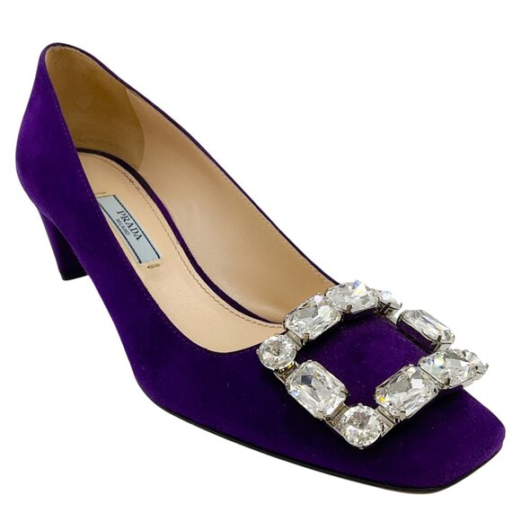 Prada Purple Suede Pumps with Crystal Embellishment - Picture 1 of 6